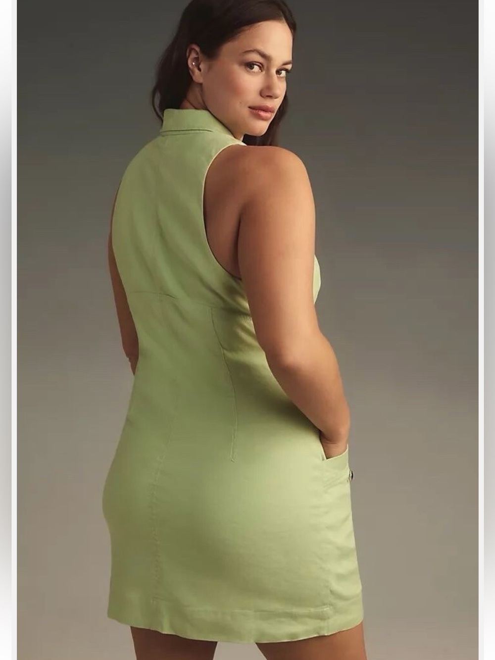 NWT Maeve Anthropology Green Sleeveless Button-Front Mini Dress Sz MP - Picture 3 of 11